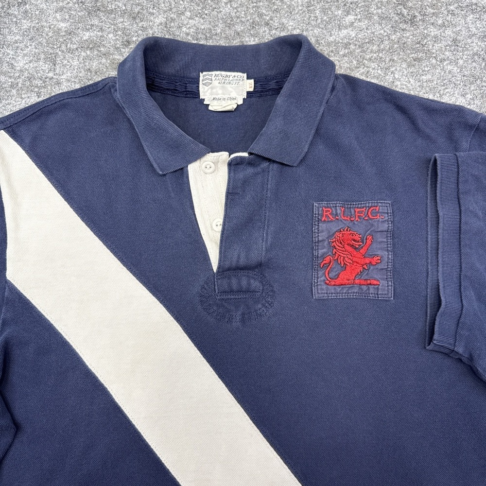 Rugby & Co Ralph Lauren polo shirt men's XL blue color block logo rubber buttons